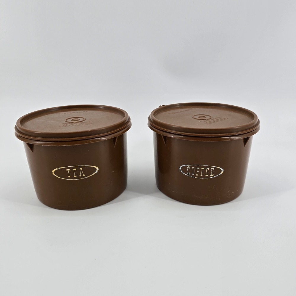 Tupperware Canister Set Vintage Tea Coffee Brown Small 2pc